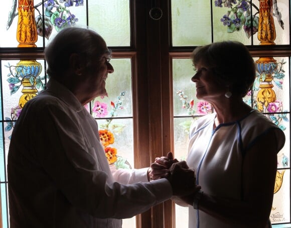 Exclusif - Mariage civil de l'actrice Macha Méril, 74 ans et du musicien Michel Legrand, 82 ans, célébré en la mairie de Monaco, le 16 septembre 2014.