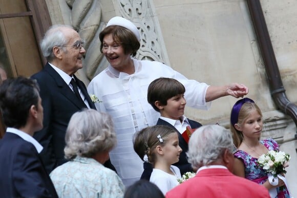 Macha Méril et Michel Legrand - Mariage religieux de Michel Legrand et de Macha Méril en la cathédrale Saint-Alexandre-Nevsky de Paris le 18 septembre 2014.