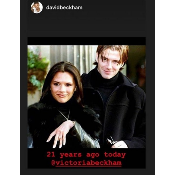 Victoria et David Beckham fêtent leurs 21 ans de fiançailles sur Instagram, le 25 janvier 2019.