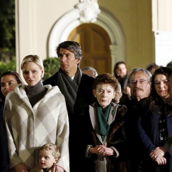 Le prince Albert II et la princesse Charlene de Monaco, avec leur fils le prince Jacques, ont participé aux célébrations de Sainte Dévote dans la soirée du samedi 26 janvier 2019. Après la procession et la messe, ils ont incendié la barque commémorant la légende de la patronne de la principauté. ©Jean-François Ottonello/Bestimage