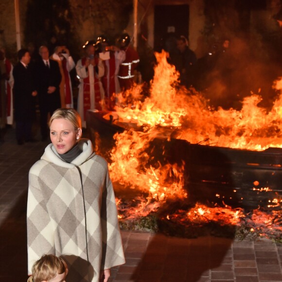 Le prince Albert II et la princesse Charlene de Monaco, avec leur fils le prince héréditaire Jacques, ont participé aux célébrations de Sainte Dévote dans la soirée du samedi 26 janvier 2019. © Bruno Bebert/Bestimage