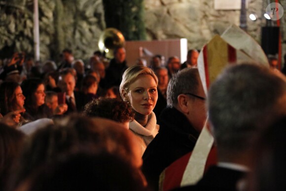 La princesse Charlene de Monaco lors des célébrations de Sainte Dévote dans la soirée du samedi 26 janvier 2019. ©Claudia Albuquerque/Bestimage