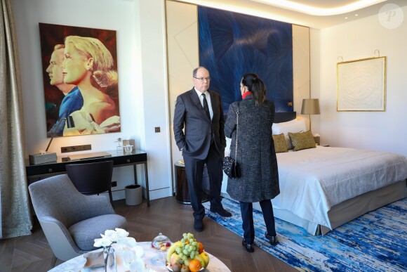 Le prince Albert II de Monaco et la princesse Stéphanie inaugurent suite "Rainier III" de l'Hôtel de Paris à Monaco le 29 janvier 2019. @ Jean-Charles Vinaj / Pool Monaco / Bestimage