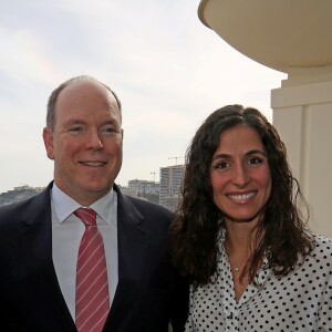 Exclusif - Rafael Nadal et Maria Francisca (Xisca/ Mery) Perello avec le prince Albert II de Monaco pour l'inauguration de la suite Rafael Nadal au Monte-Carlo Bay de Monaco le 16 avril 2018 © Jean-François Ottonello / Nice Matin / Bestimage