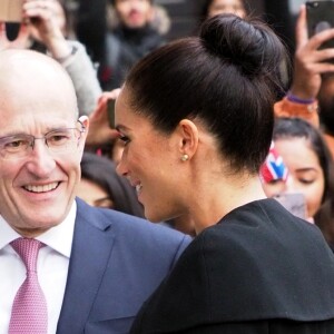 Meghan Markle, enceinte, duchesse de Sussex, arrive à l'Université de Londres pour rencontrer des membres de l'Association des Universités du Commonwealth (ACU) le 31 janvier 2019.