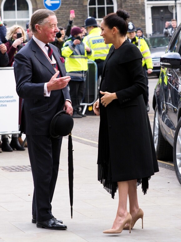 Meghan Markle, enceinte, duchesse de Sussex, arrive à l'Université de Londres pour rencontrer des membres de l'Association des Universités du Commonwealth (ACU) le 31 janvier 2019.