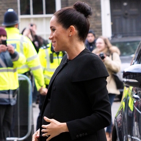 Meghan Markle, enceinte, duchesse de Sussex, arrive à l'Université de Londres pour rencontrer des membres de l'Association des Universités du Commonwealth (ACU) le 31 janvier 2019.