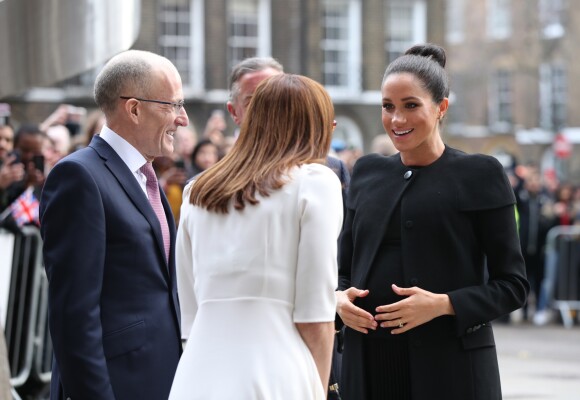 Meghan Markle, enceinte, duchesse de Sussex, arrive à l'Université de Londres pour rencontrer des membres de l'Association des Universités du Commonwealth (ACU) le 31 janvier 2019.