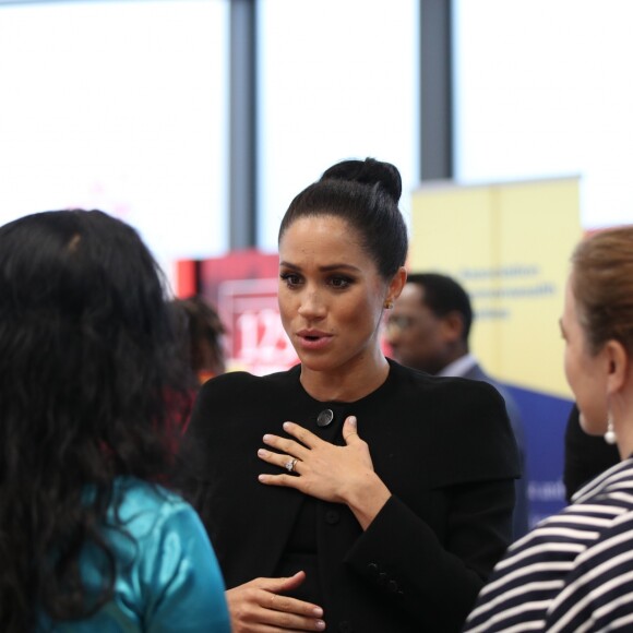 Meghan Markle, enceinte, duchesse de Sussex, arrive à l'Université de Londres pour rencontrer des membres de l'Association des Universités du Commonwealth (ACU) le 31 janvier 2019.