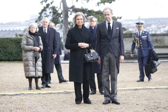 La reine Sofia et Jean d'Orléans (Le prince Jean, duc de Vendôme, Dauphin de France) - Obsèques du comte de Paris en la chapelle Royale Saint-Louis à Dreux, France, le 2 février 2019. © Alain Guizard/Bestimage