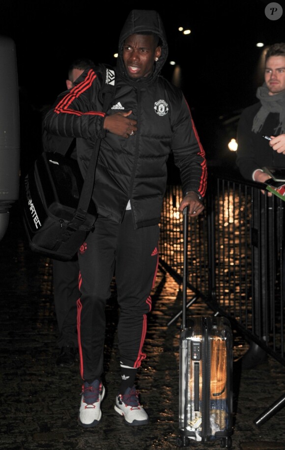 Exclusif - Paul Pogba - Arrivée de l'équipe de Manchester au Titanic Hotel à Liverpool, avant le match de football du lendemain. Le 15 décembre 2018.