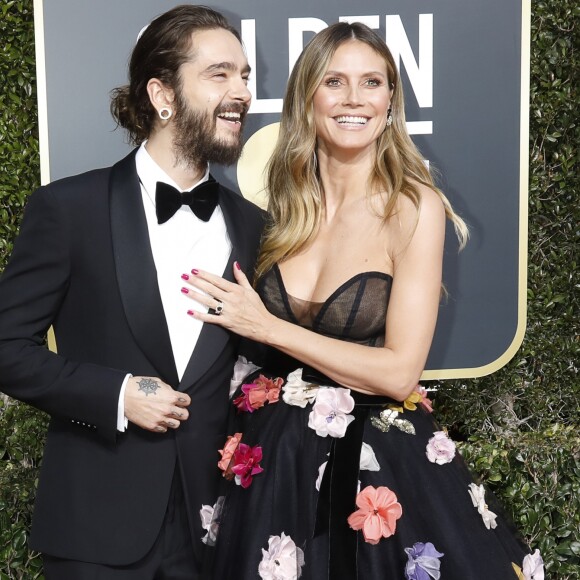 Heidi Klum et son fiancé Tom Kaulitz au photocall de la 76ème cérémonie annuelle des Golden Globe Awards au Beverly Hilton Hotel à Los Angeles, le 6 janver 2019.