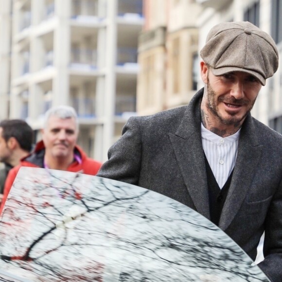David Beckham - La famille Beckham à la sortie du défilé de mode "Kent & Curwen" lors de la fashion week de Londres. Le 6 janvier 2019.
