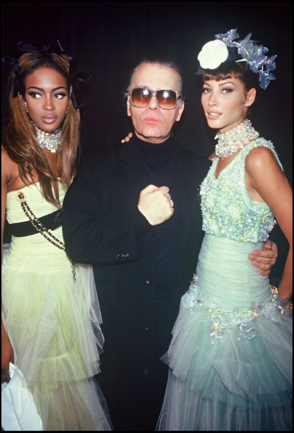 Naomi Campbell, Karl Lagerfeld et Christy Turlington à Paris. Octobre 1991.