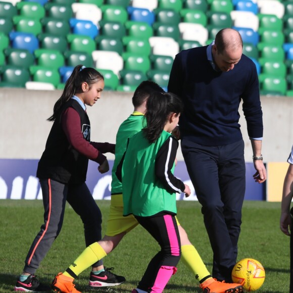 Le prince William, duc de Cambridge en visite au Windsor Park à Belfast, à l'occasion de son voyage officiel en Irlande. Le 27 février 2019