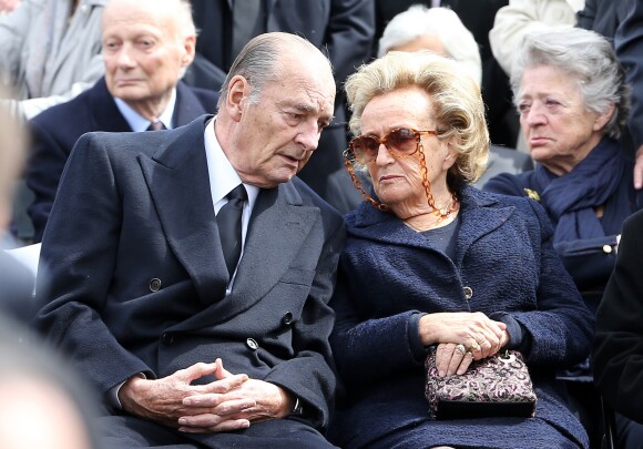 Jacques et Bernadette Chirac - Obsèques de Antoine Veil au cimetiere du Montparnasse a Paris. Le 15 avril 2013.