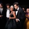 Andrew Wyatt, Anthony Rossomando, Lady Gaga et Mark Ronson - Backstage de la 91ème Cérémonie des Oscars au Dolby Theatre à Los Angeles. Le 24 février 2019