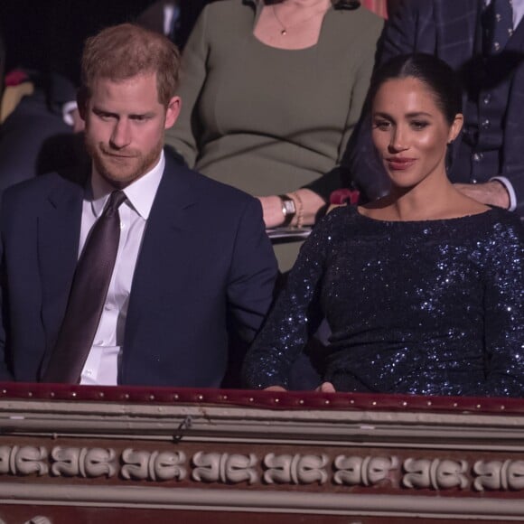 Le prince Harry, duc de Sussex, et Meghan Markle, duchesse de Sussex, enceinte, à la représentation du 10ème anniversaire du spectacle du Cirque du Soleil "Totem" au Royal Albert Hall à Londres, le 16 janvier 2019.