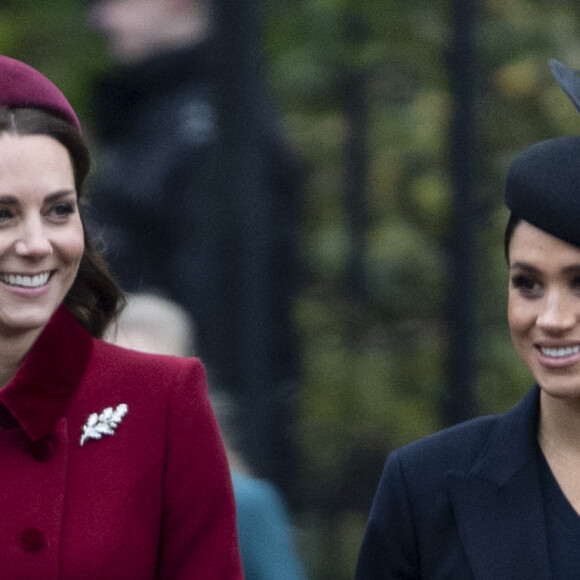 Catherine Kate Middleton, la duchesse de Cambridge et Meghan Markle, la duchesse de Sussex enceinte - La famille royale britannique se rend à la messe de Noël à l'église Sainte-Marie-Madeleine à Sandringham, le 25 décembre 2018.