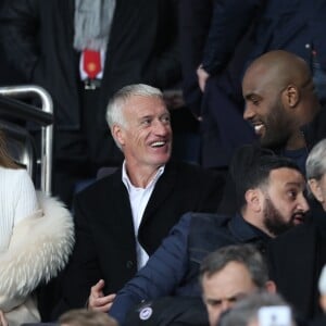 Didier Deschamps, sa femme Claude, Teddy Riner, Cyril Hanouna et Jean-Claude Darmon dans les tribunes du parc des Princes lors du match de 8ème de finale retour de Ligue des champions opposant le Paris Saint-Germain à Manchester Unted à Paris, France, le 6 mars 2019. © Cyril Moreau/Bestimage