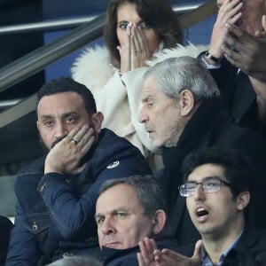 Cyril Hanouna, Jean-Claude Darmon, Pierre Sarkozy, Claude Deschamps, son mari Didier Deschamps, Teddy Riner dans les tribunes du parc des Princes lors du match de 8ème de finale retour de Ligue des champions opposant le Paris Saint-Germain à Manchester Unted à Paris, France, le 6 mars 2019. © Cyril Moreau/Bestimage