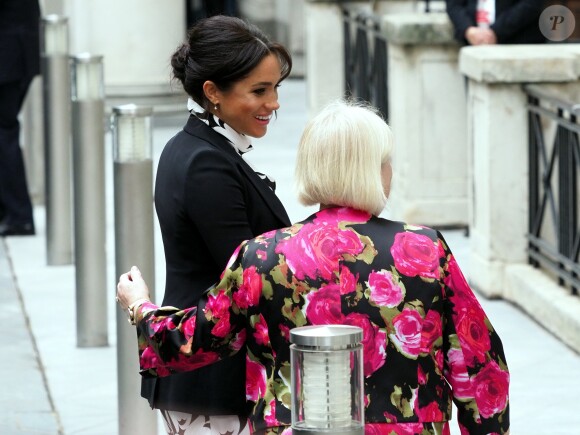 A l'occasion de la journée mondiale du droits des femmes, Meghan Markle (enceinte), duchesse de Sussex s'est rendue au King's College à Londres, pour participer à une discussion conjointe avec le Trust "The Queen's Commonwealth" à Londres. Le 8 mars 2019