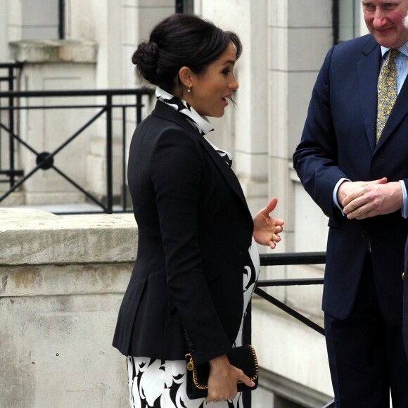 A l'occasion de la journée mondiale du droits des femmes, Meghan Markle (enceinte), duchesse de Sussex s'est rendue au King's College à Londres, pour participer à une discussion conjointe avec le Trust "The Queen's Commonwealth" à Londres. Le 8 mars 2019