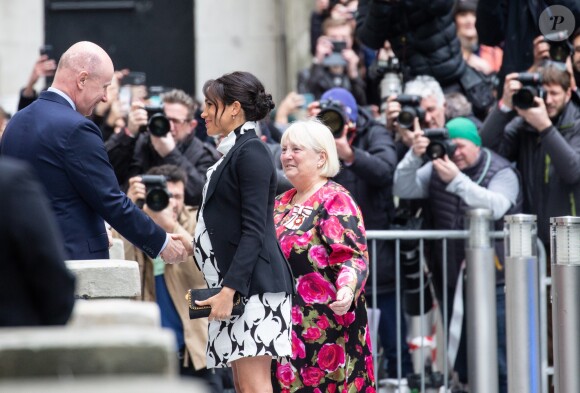 A l'occasion de la journée mondiale du droits des femmes, Meghan Markle (enceinte), duchesse de Sussex, s'est rendue au King's College à Londres, pour participer à une discussion conjointe avec le Trust "The Queen's Commonwealth" à Londres. Le 8 mars 2019 