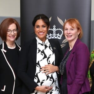 Annie Lennox, Adwoa Aboah, Julia Gillard, Anne McElvoy, Angeline Murimirwa, Chrisann Jarrett - Meghan Markle (enceinte), duchesse de Sussex, lors d'une discussion conjointe avec le Trust The Queen's Commonwealth à l'occasion de la journée mondiale du droit des femmes. Londres, le 8 mars 2019