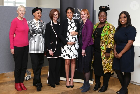 Annie Lennox, Adwoa Aboah, Julia Gillard, Anne McElvoy, Angeline Murimirwa, Chrisann Jarrett - Meghan Markle (enceinte), duchesse de Sussex, lors d'une discussion conjointe avec le Trust The Queen's Commonwealth à l'occasion de la journée mondiale du droit des femmes. Londres, le 8 mars 2019