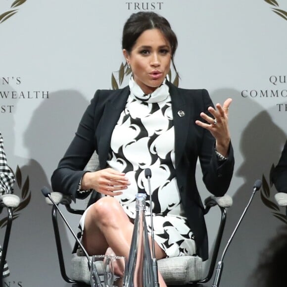 Adwoa Aboah et Julia Gillard - Meghan Markle (enceinte), duchesse de Sussex, lors d'une discussion conjointe avec le Trust The Queen's Commonwealth à l'occasion de la journée mondiale du droit des femmes. Londres, le 8 mars 2019