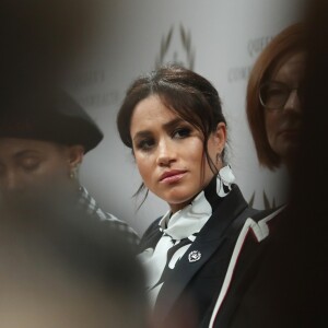 Meghan Markle (enceinte), duchesse de Sussex, lors d'une discussion conjointe avec le Trust The Queen's Commonwealth à l'occasion de la journée mondiale du droit des femmes. Londres, le 8 mars 2019