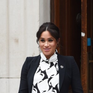 A l'occasion de la journée mondiale du droits des femmes, Meghan Markle (enceinte), duchesse de Sussex, a participé à une discussion conjointe avec le Trust "The Queen's Commonwealth" au King's College à Londres. Le 8 mars 2019