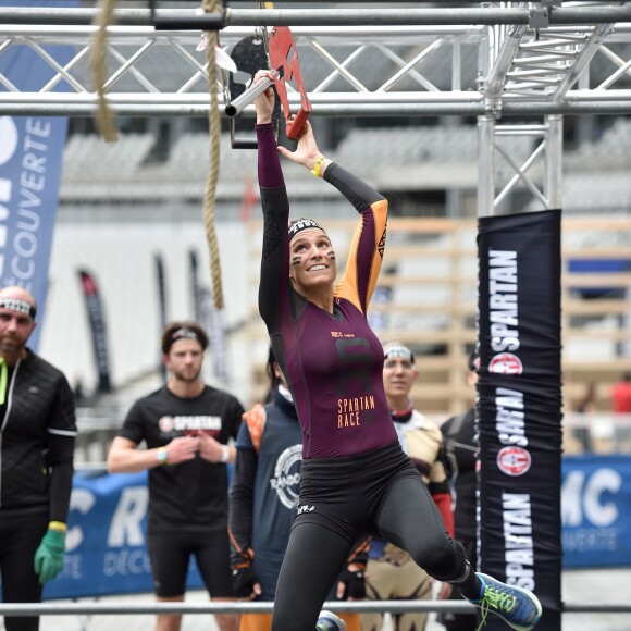 Exclusif - La très sportive Laury Thilleman (Miss France 2011) et son compagnon le chef cuisinier Juan Arbelaez - Célébrités participent à la Spartan Race au Stade de France à Saint-Denis le 9 mars 2019. © Giancarlo Gorassini/Bestimage