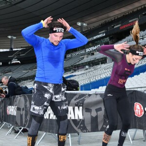 Exclusif - Laury Thilleman (Miss France 2011) et son compagnon le chef cuisinier Juan Arbelaez - Célébrités participent à la Spartan Race au Stade de France à Saint-Denis le 9 mars 2019. © Giancarlo Gorassini/Bestimage