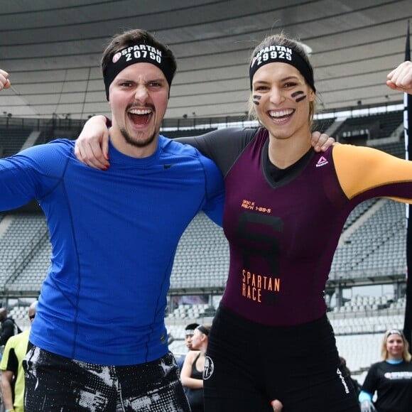 Exclusif - La sublime Laury Thilleman (Miss France 2011) et son compagnon le chef cuisinier Juan Arbelaez - Célébrités participent à la Spartan Race au Stade de France à Saint-Denis le 9 mars 2019. © Giancarlo Gorassini/Bestimage