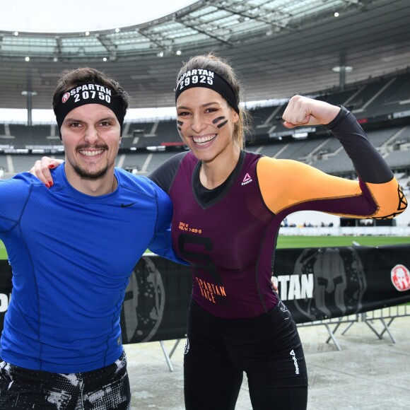 Exclusif - Laury Thilleman (Miss France 2011) et son compagnon le chef cuisinier Juan Arbelaez - Célébrités participent à la Spartan Race au Stade de France à Saint-Denis le 9 mars 2019. © Giancarlo Gorassini/Bestimage