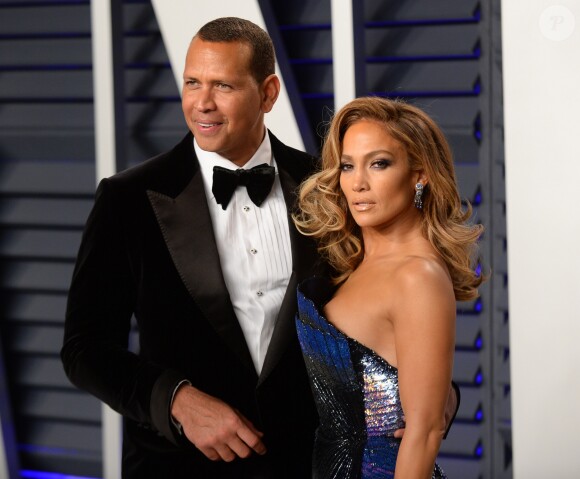 Alex Rodriguez et sa compagne Jennifer Lopez - Soirée Vanity Fair Oscar Party à Los Angeles. Le 24 février 2019.