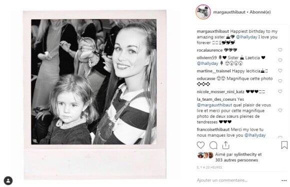 Margaux Thibaut souhaite un joyeux anniversaire à sa demi-soeur Laeticia Hallyday à l'occasion de ses 44 ans. Instagram, le 18 mars 2019.