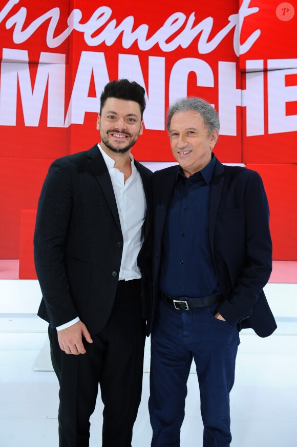 Exclusif - Kev Adams et Michel Drucker - Enregistrement de l'émission "Vivement Dimanche", présentée par M.Drucker et diffusée le 24 mars sur France 2. Le 18 mars 2019 © Guillaume Gaffiot / Bestimage