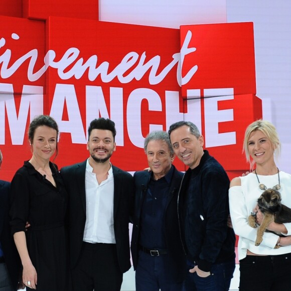 Exclusif - Edouard Baer, Leïla Bekhti, Marcel Ichou, Lucie Jeanne, Kev Adams, Michel Drucker, Gad Elmaleh, Hélène Gateau, Philippe Lellouche et Emmanuel Chaunu - Enregistrement de l'émission "Vivement Dimanche", présentée par M.Drucker et diffusée le 24 mars sur France 2. Le 18 mars 2019 © Guillaume Gaffiot / Bestimage