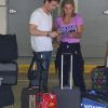 Exclusif - Arantxa Sánchez Vicario et son mari Josep Santacana à l'aéroport de Miami avec leurs enfants Arantxa et Leo le 10 août 2017.