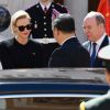 Le prince Albert II et la princesse Charlene de Monaco ont accueilli en visite d'Etat le président Chinois Xi Jinping et sa femme Peng Liyuan le 24 mars 2019 dans la cour d'honneur du palais princier à Monaco. © Bruno Bebert / Bestimage