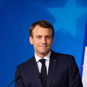 Le président Emmanuel Macron lors d'une conférence de presse au sommet européen de Bruxelles sur le Brexit le 22 mars 2019.