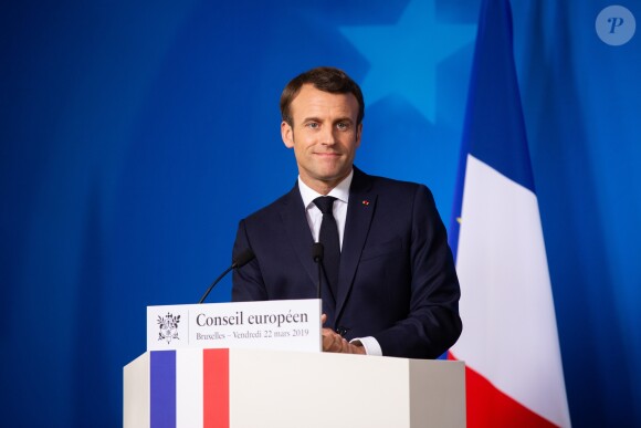 Le président Emmanuel Macron lors d'une conférence de presse au sommet européen de Bruxelles sur le Brexit le 22 mars 2019.