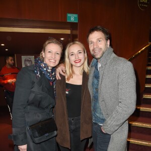 Alexandra Lamy, Chloé Jouannet et son père Thomas Jouannet - Représentation de la pièce "Les Monologues du Vagin" au théâtre le Comédia à Paris le 12 mars 2018. © Guirec Coadic/Bestimage