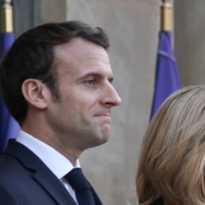 Le président Emmanuel Macron, la première dame Brigitte Macron - Le président de la République française et sa femme accueillent le roi et la reine de Jordanie au palais de l'Elysée à Paris le 29 mars 2019. © Stéphane Lemouton / Bestimage