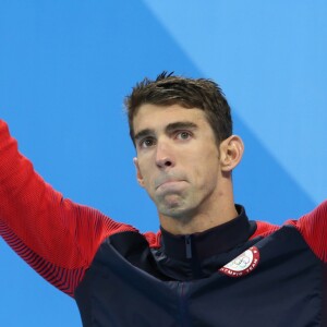 Michael Phelps médaille d'or du 200m masculin quatre nages individuel aux Jeux olympiques de Rio, le 11 août 2016.