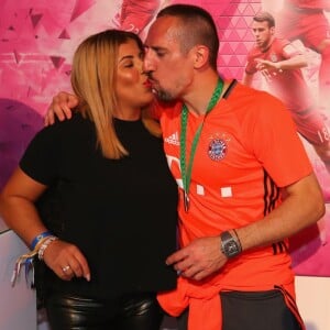 Franck Ribery avec sa femme Wahiba Ribery au banquet d'après match de la finale de la Coupe d'Allemagne "Bayern de Munich - Borussia Dortmund". Le FC Bayern Munich est Champion d'Allemagne 2016 et remporte la Coupe d'Allemagne 2016. Berlin, le 21 mai 2016