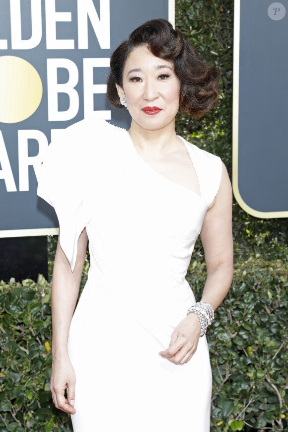 Sandra Oh - Photocall de la 76ème cérémonie annuelle des Golden Globe Awards au Beverly Hilton Hotel à Los Angeles, le 6 janvier 2019.